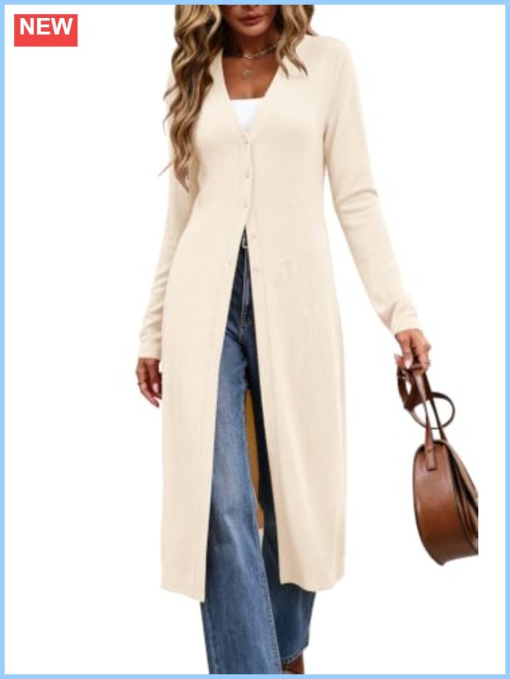 Lightweight Long Duster Cardigan for Women Open Front Button Up Knit Sweater